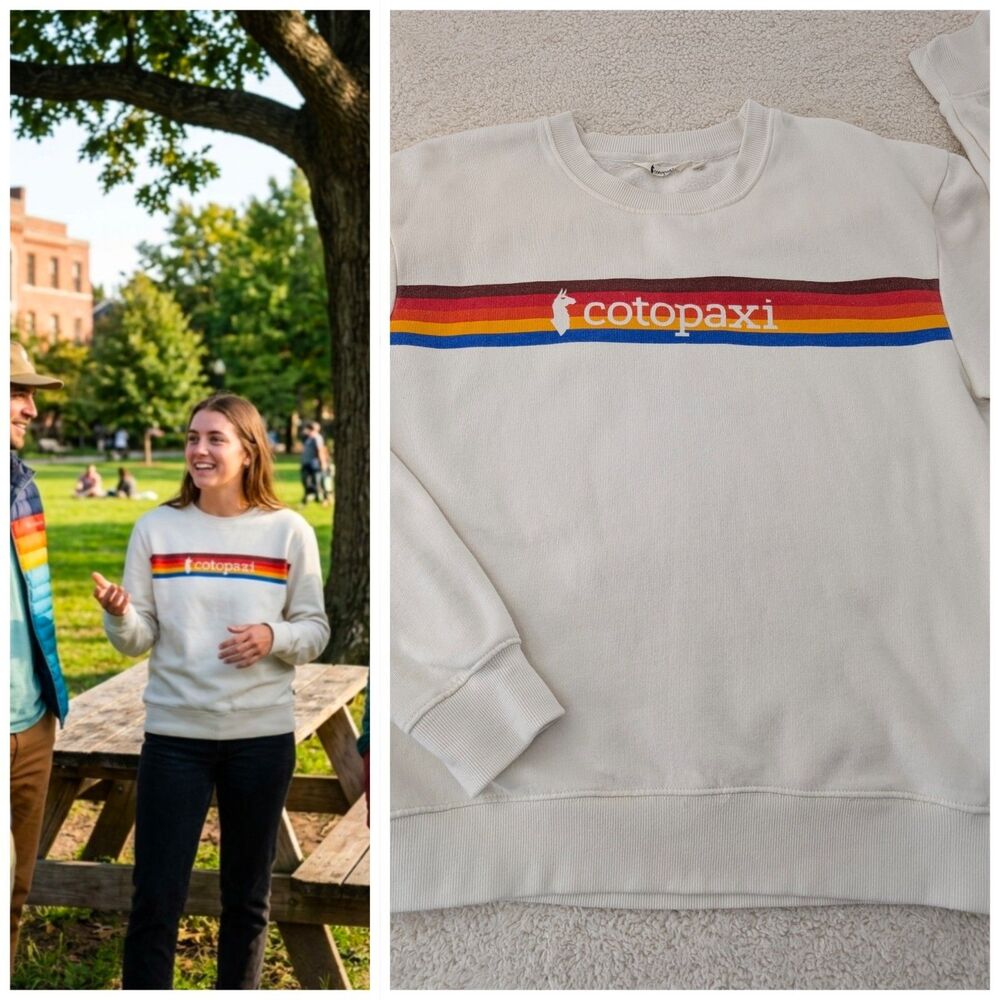 Cotopaxi Womens Large On The Horizon Retro Stripe Crewneck Sweatshirt Off White